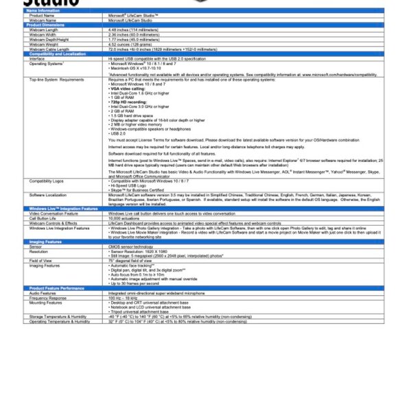 Microsoft 1425 LifeCam Studio USB Web Camera - BRAND NEW IN BOX - Picture 8 of 8